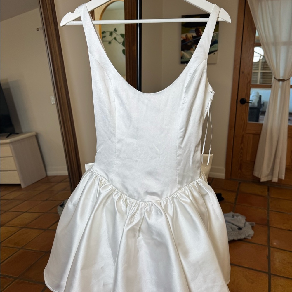 Meshki White Satin Mini Wedding Dress NWT